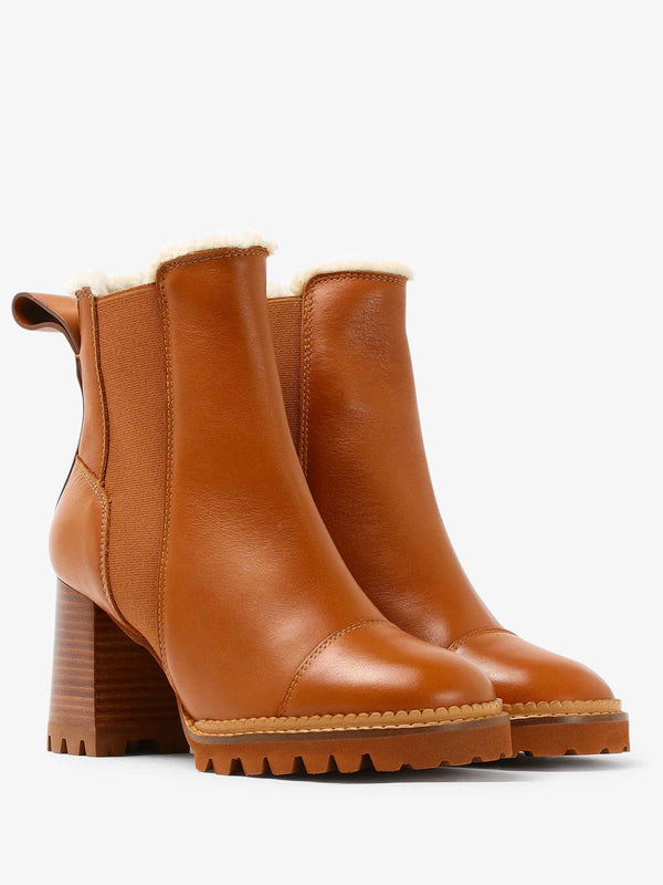 Mallory Tan Leather Shearling Lined Chelsea Boots