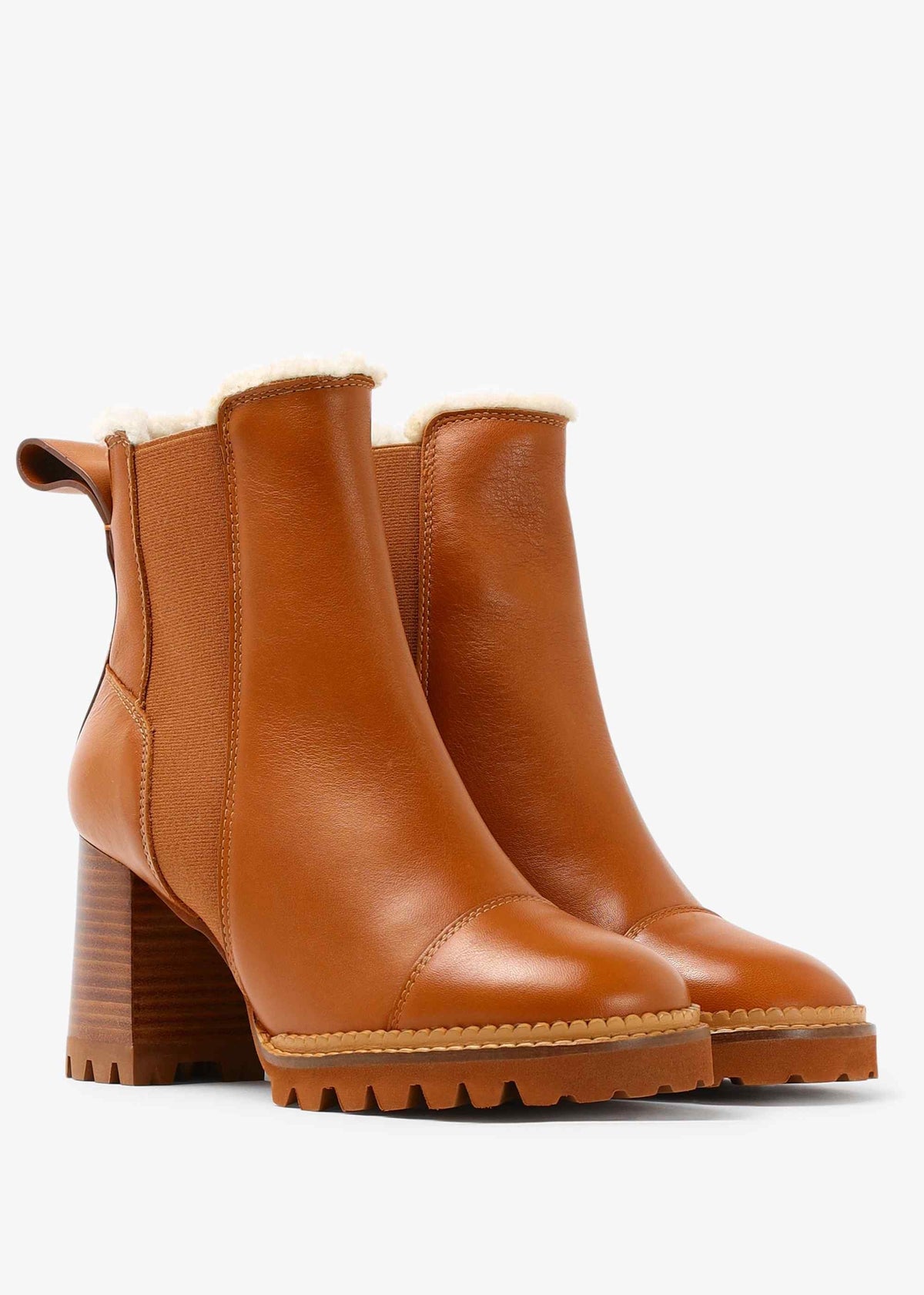 Mallory Tan Leather Shearling Lined Chelsea Boots