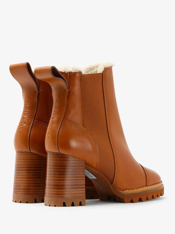 Mallory Tan Leather Shearling Lined Chelsea Boots