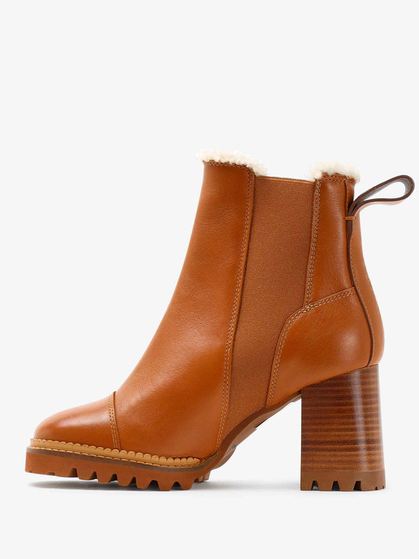 Mallory Tan Leather Shearling Lined Chelsea Boots