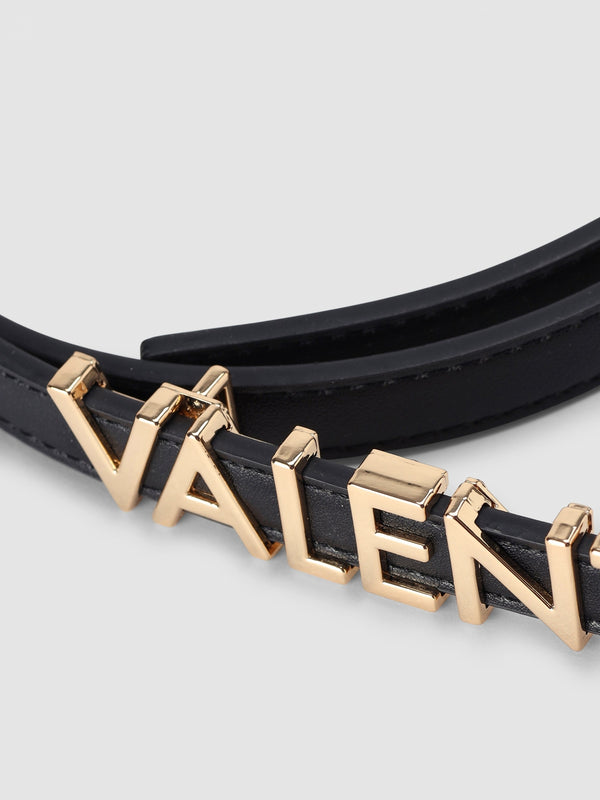 Belty Black Leather Metal Logo Belt
