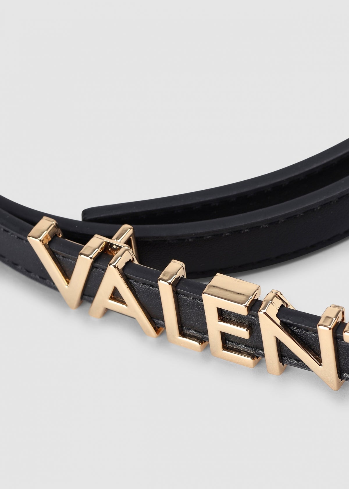 Belty Black Leather Metal Logo Belt