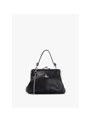 Granny Frame Black Lambs Leather Purse On A Chain