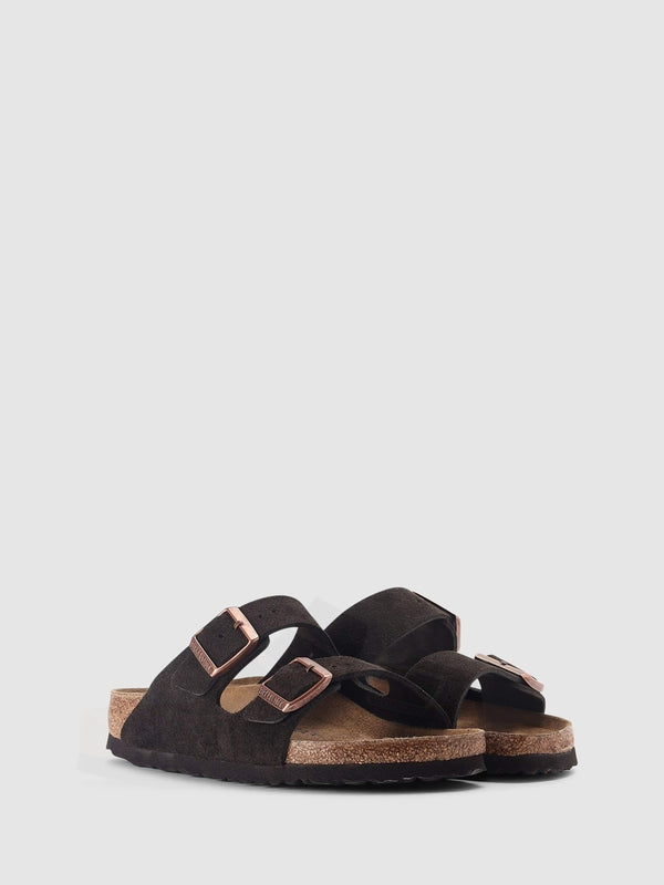 Arizona Dark Brown Suede Two Bar Mules
