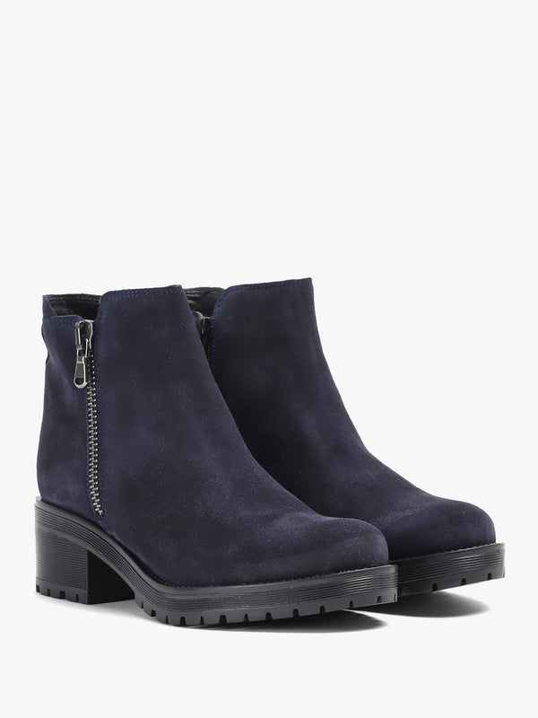 Locky Navy Suede Block Heel Ankle Boots