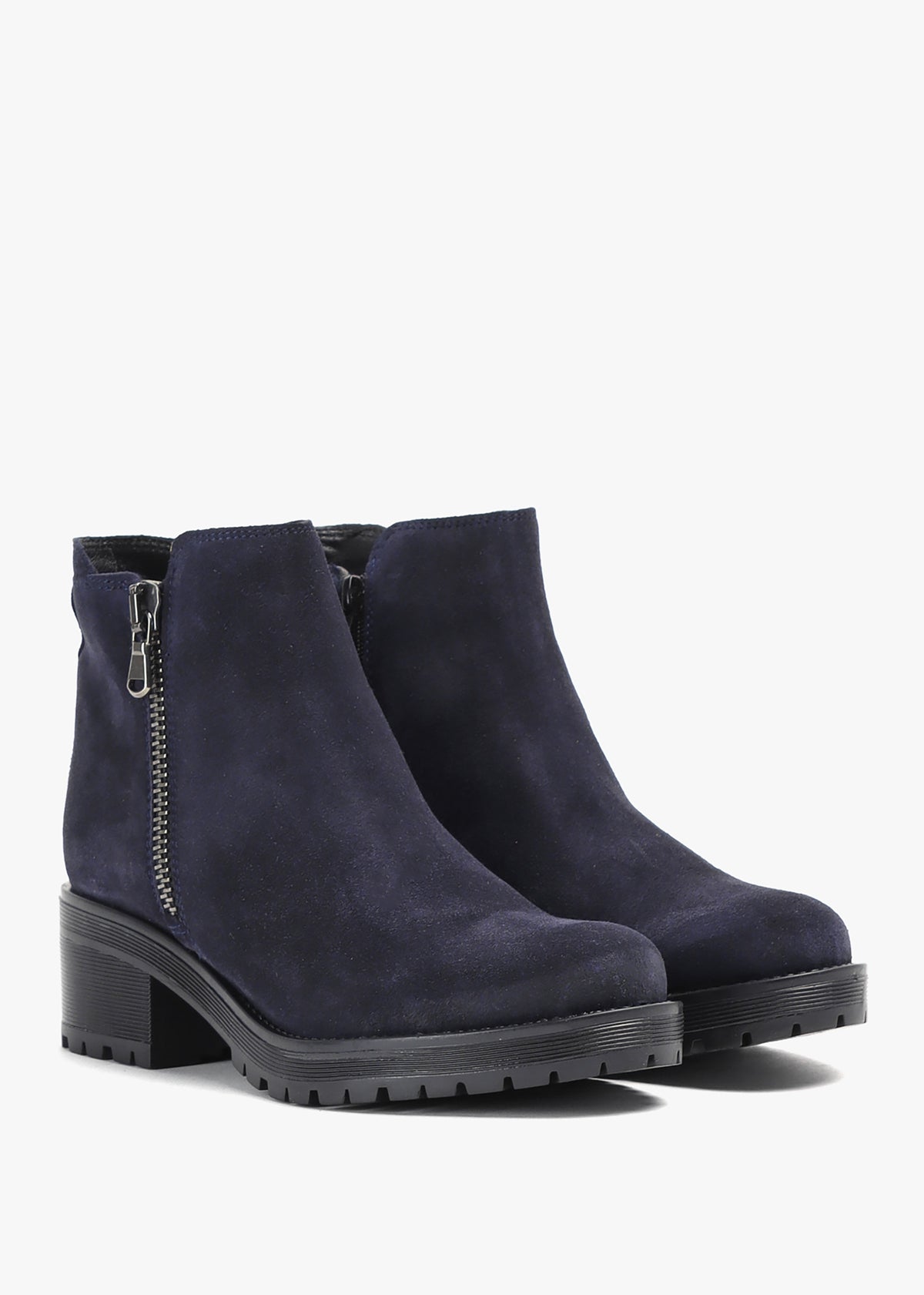 Locky Navy Suede Block Heel Ankle Boots