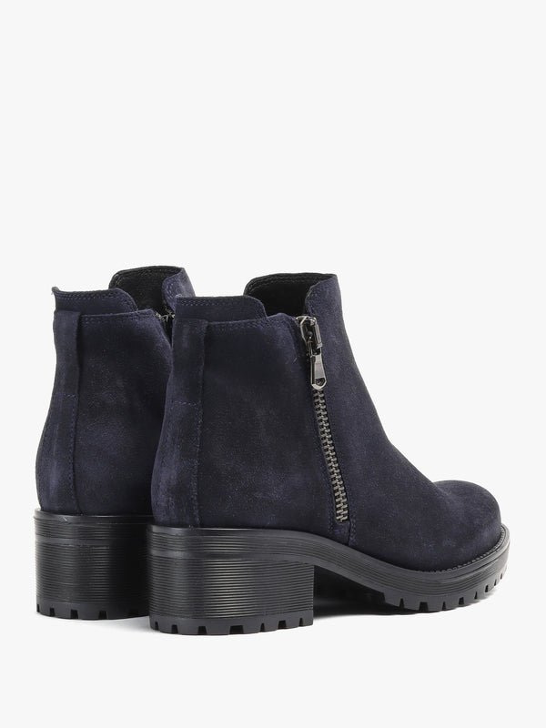 Locky Navy Suede Block Heel Ankle Boots