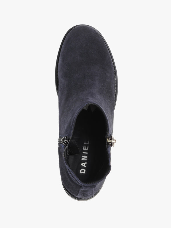 Locky Navy Suede Block Heel Ankle Boots