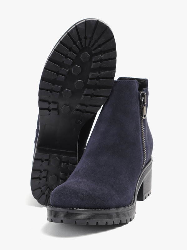 Locky Navy Suede Block Heel Ankle Boots