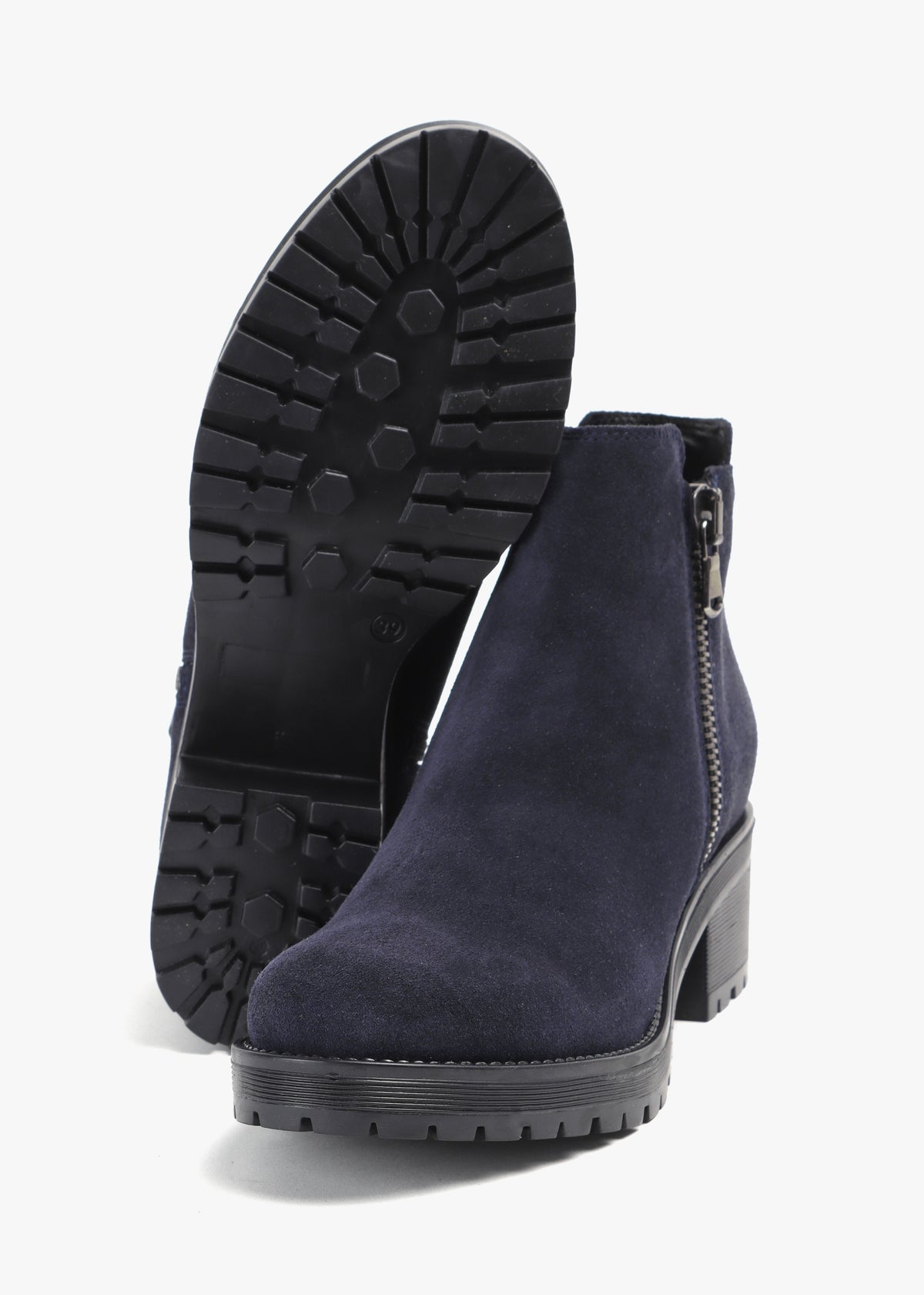 Locky Navy Suede Block Heel Ankle Boots