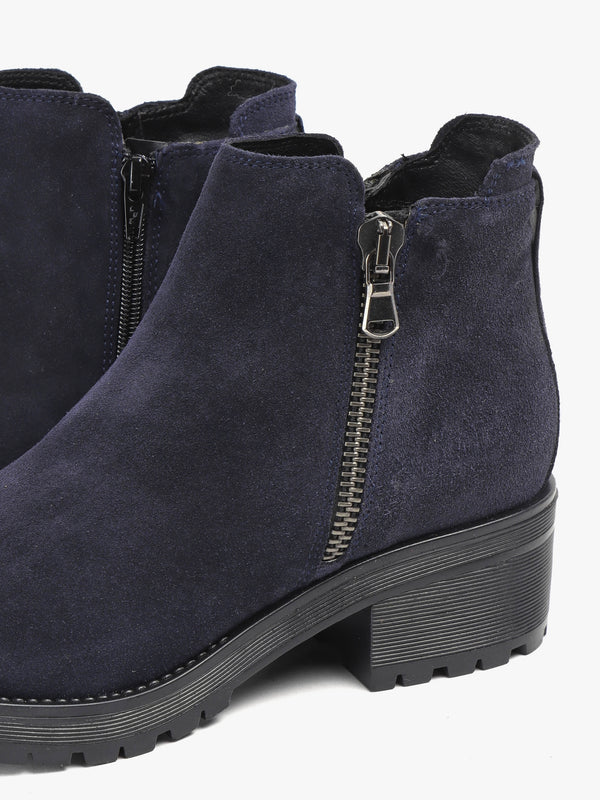 Locky Navy Suede Block Heel Ankle Boots