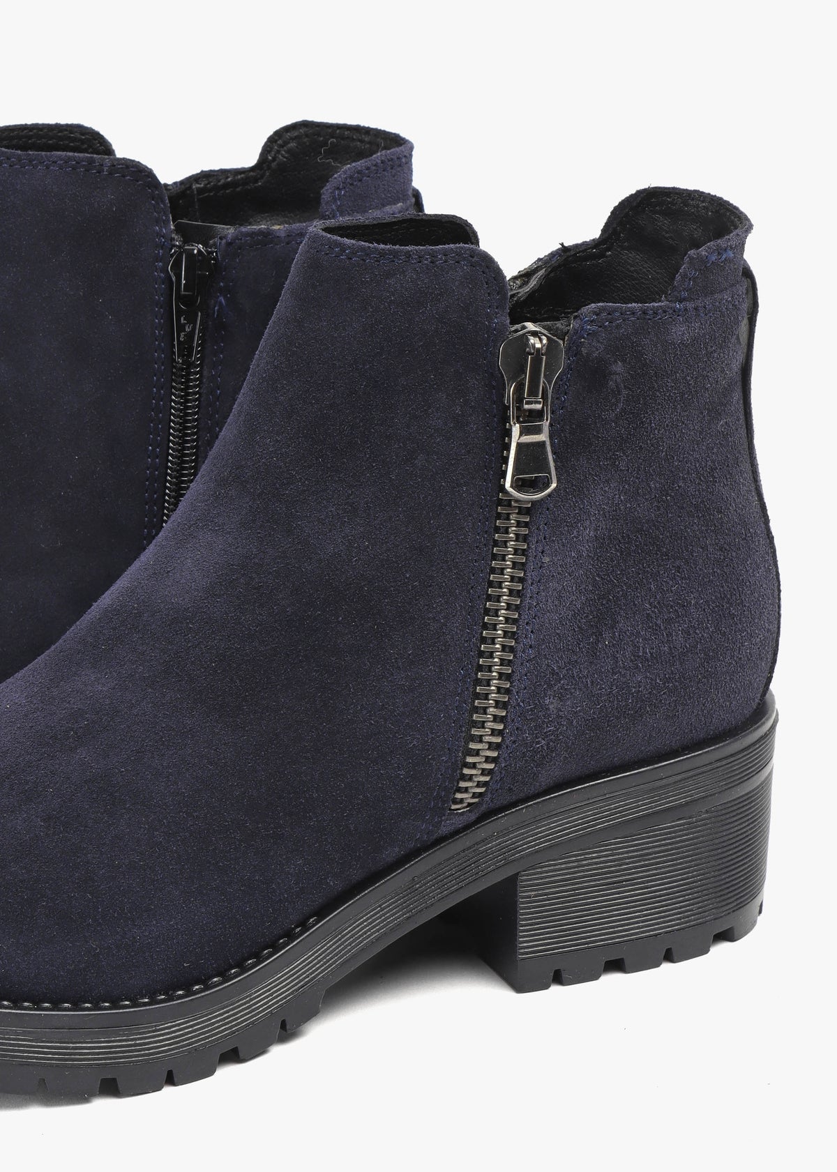 Locky Navy Suede Block Heel Ankle Boots