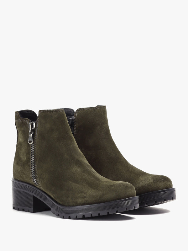Locky Khaki Suede Block Heel Ankle Boots