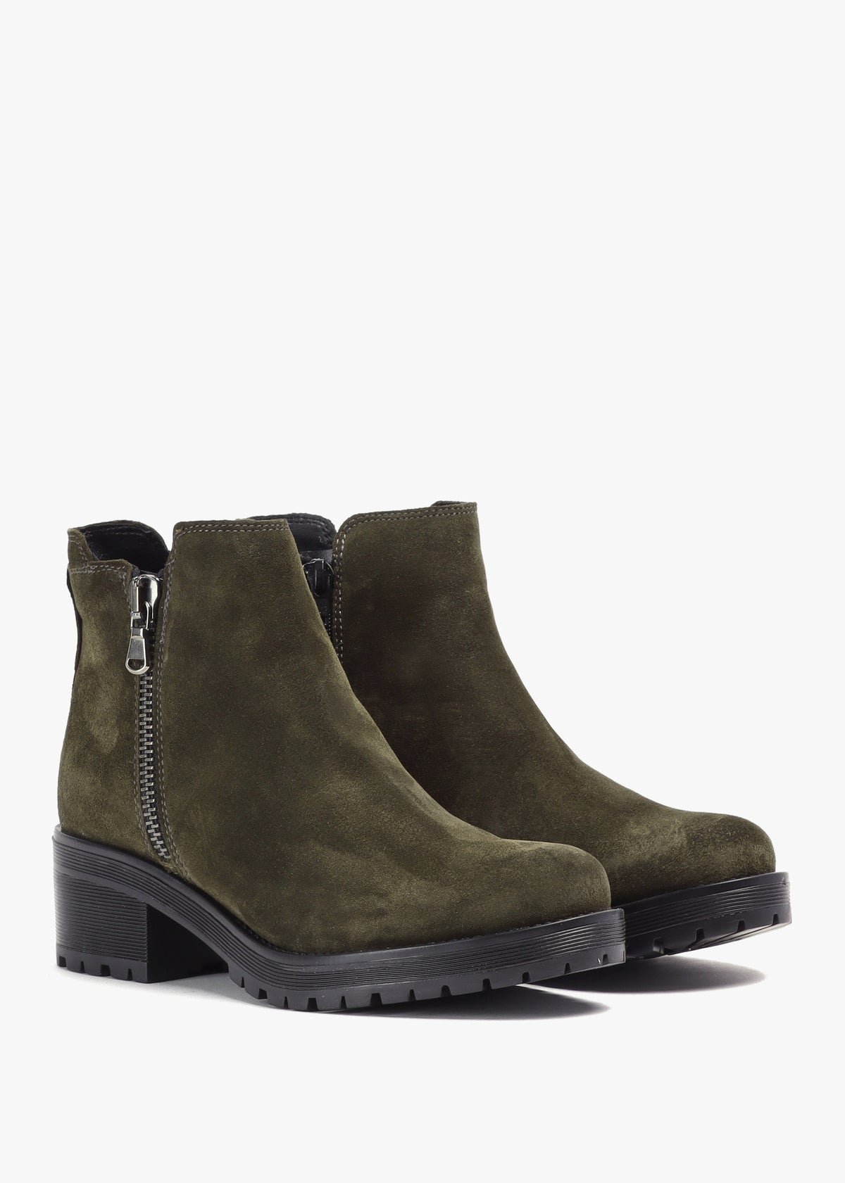 Locky Khaki Suede Block Heel Ankle Boots