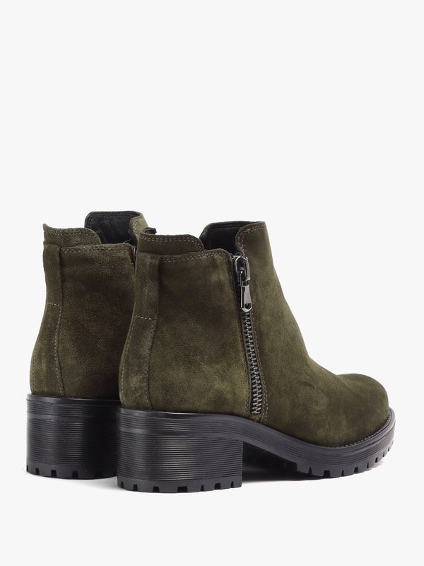 Locky Khaki Suede Block Heel Ankle Boots