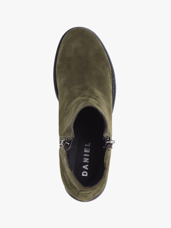 Locky Khaki Suede Block Heel Ankle Boots