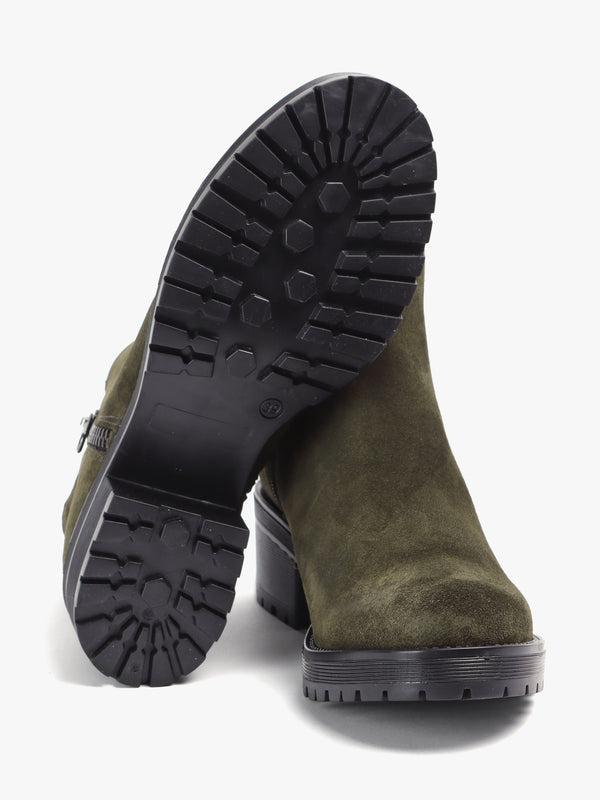 Locky Khaki Suede Block Heel Ankle Boots