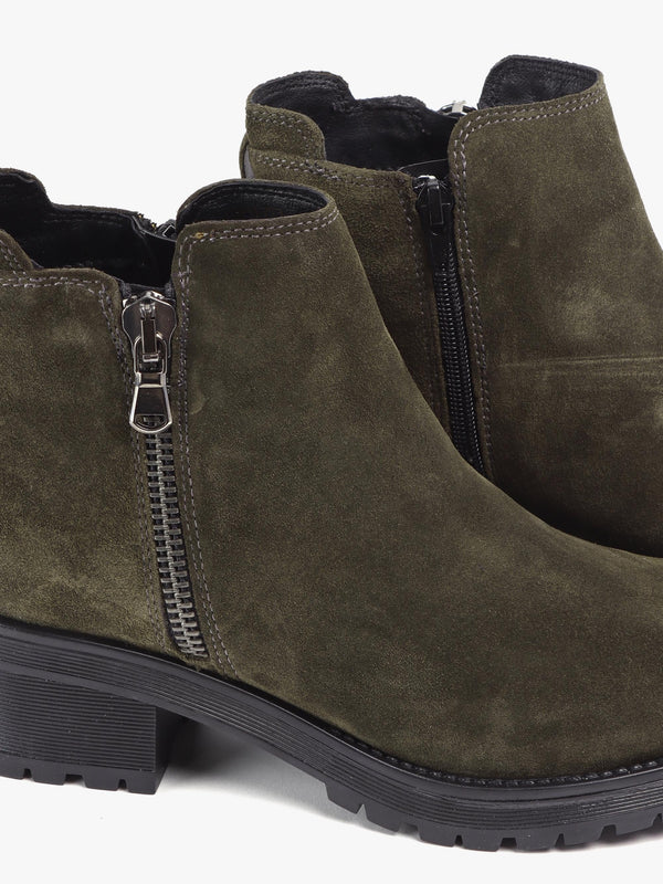 Locky Khaki Suede Block Heel Ankle Boots