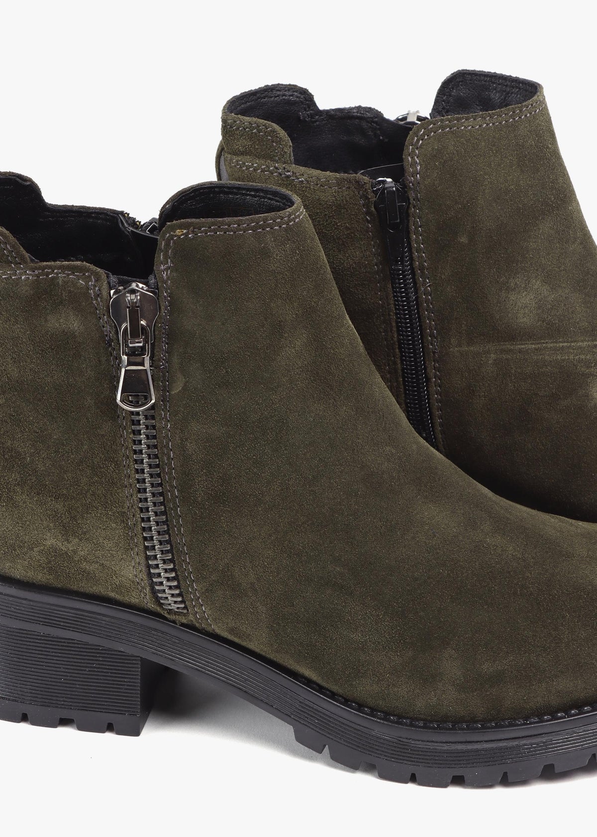 Locky Khaki Suede Block Heel Ankle Boots