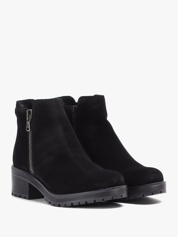 Locky Black Suede Block Heel Ankle Boots