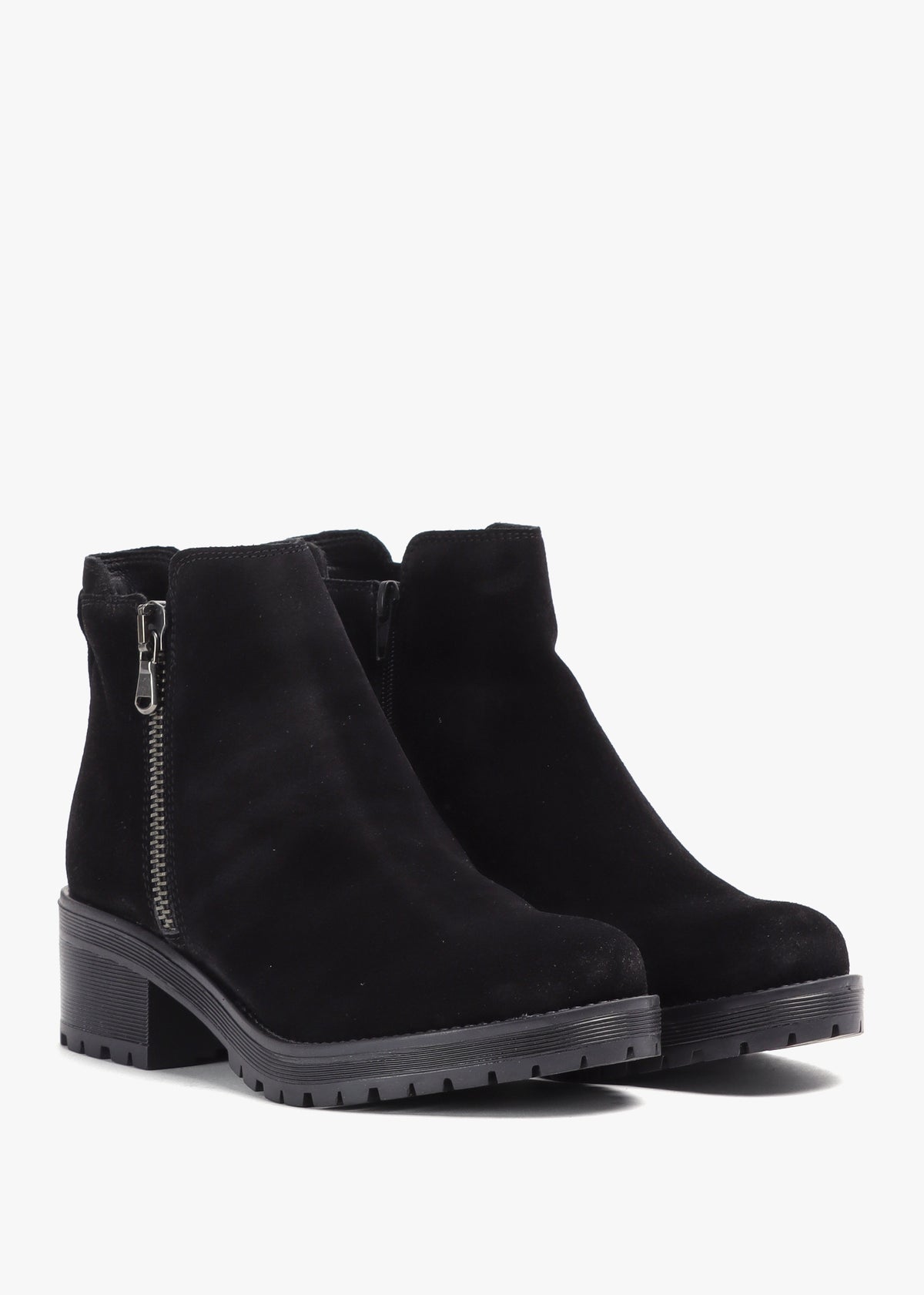 Locky Black Suede Block Heel Ankle Boots