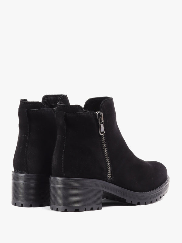 Locky Black Suede Block Heel Ankle Boots