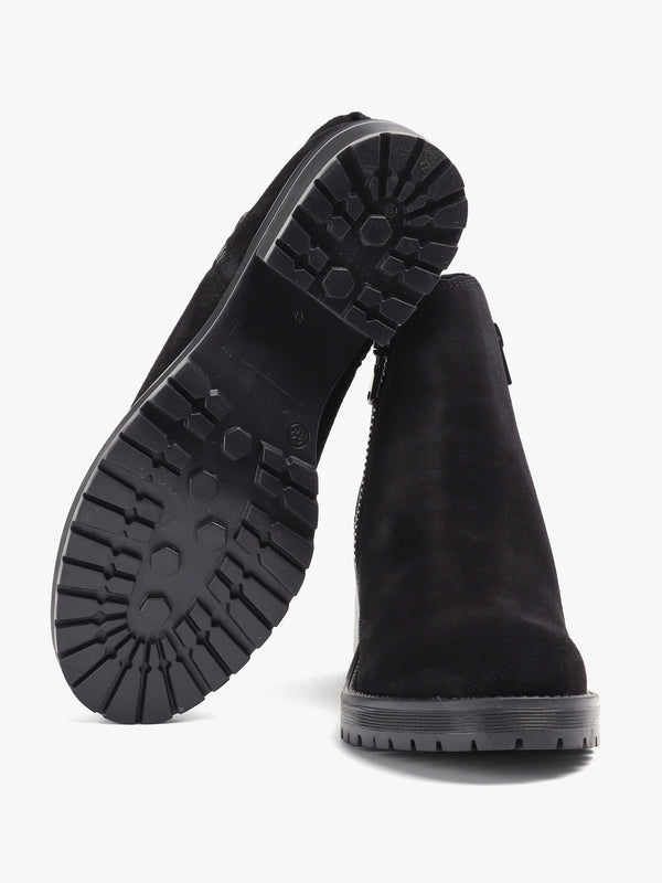 Locky Black Suede Block Heel Ankle Boots