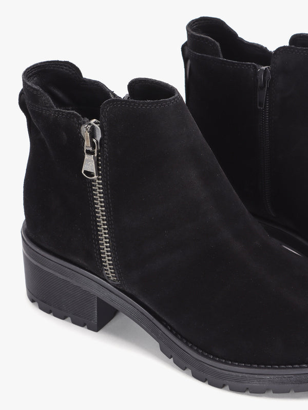 Locky Black Suede Block Heel Ankle Boots