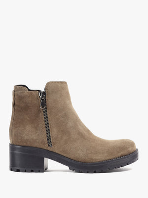 Locky Taupe Suede Block Heel Ankle Boots