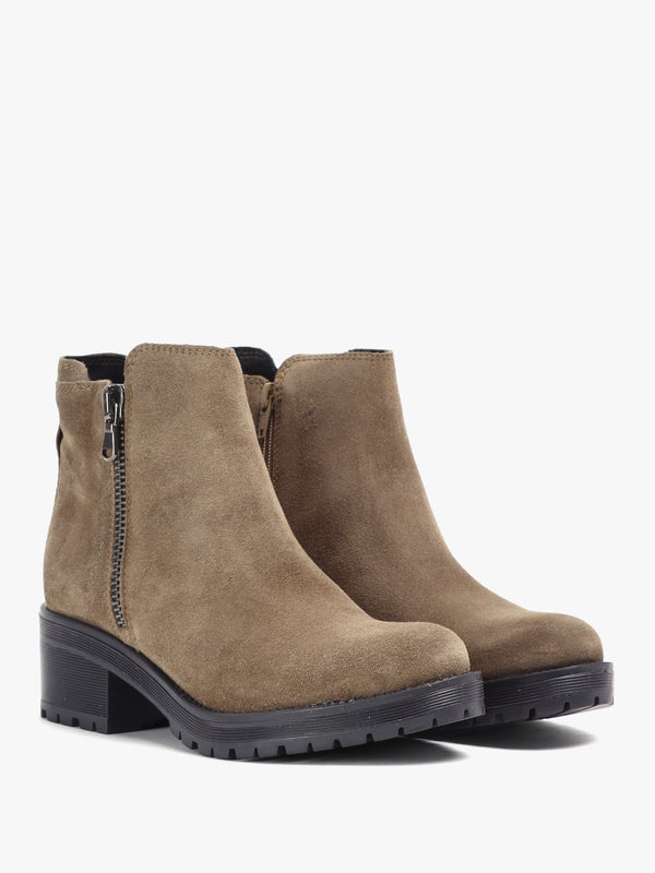 Locky Taupe Suede Block Heel Ankle Boots