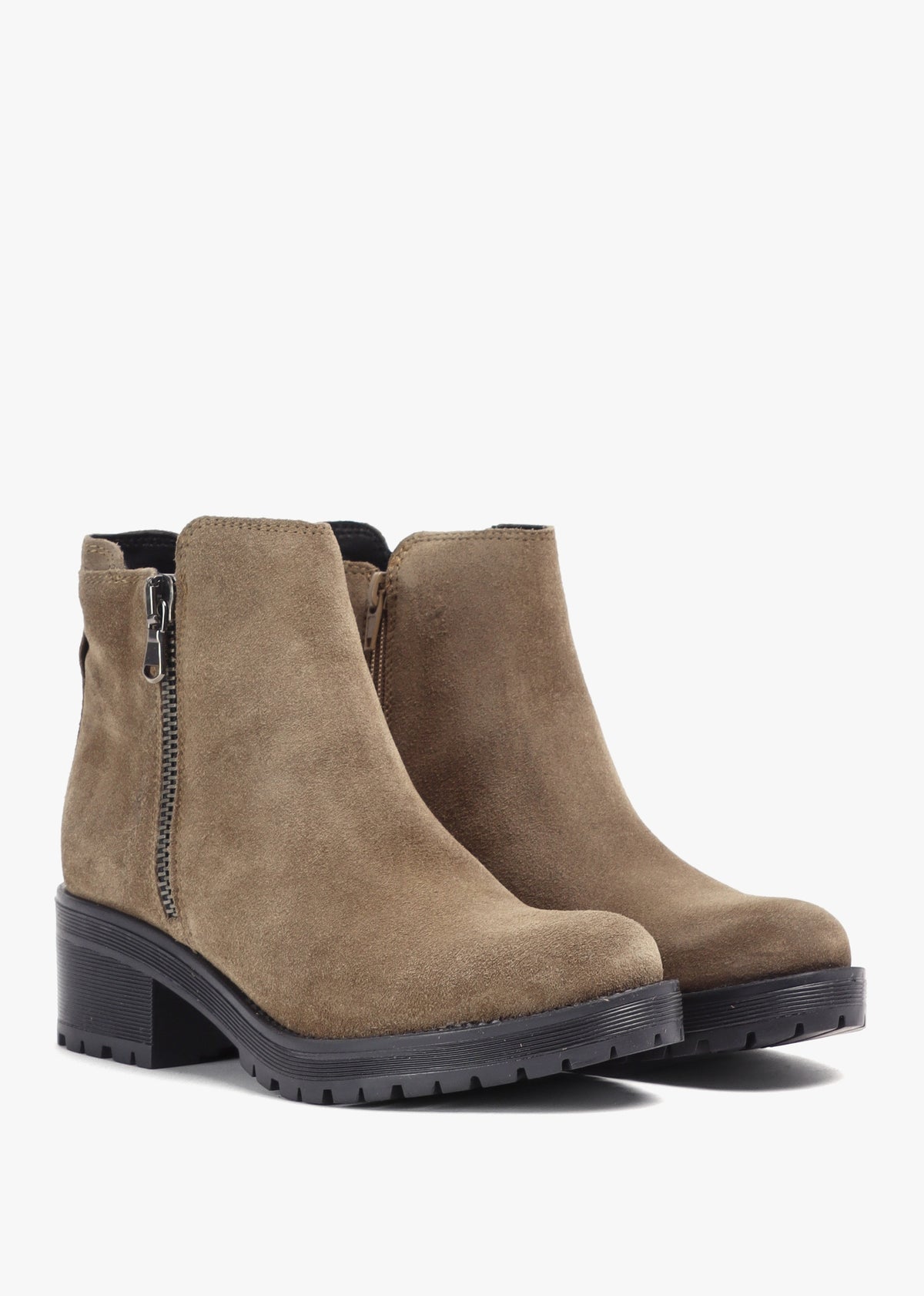 Locky Taupe Suede Block Heel Ankle Boots