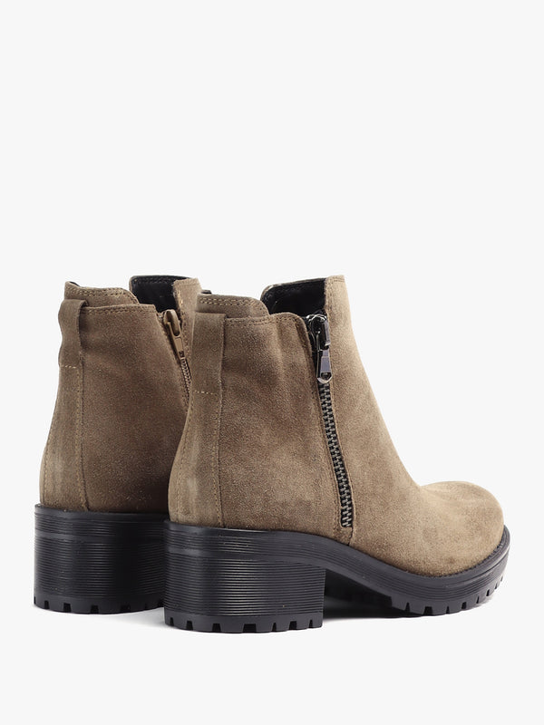 Locky Taupe Suede Block Heel Ankle Boots