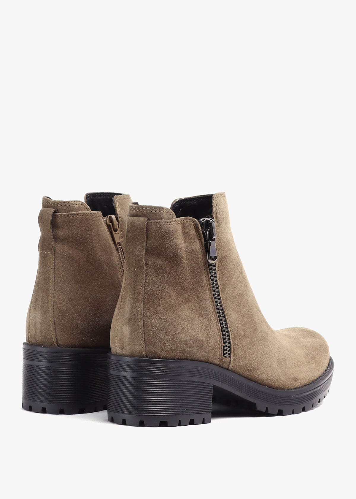 Locky Taupe Suede Block Heel Ankle Boots