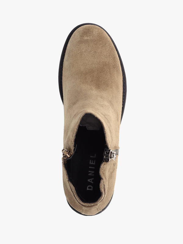 Locky Taupe Suede Block Heel Ankle Boots