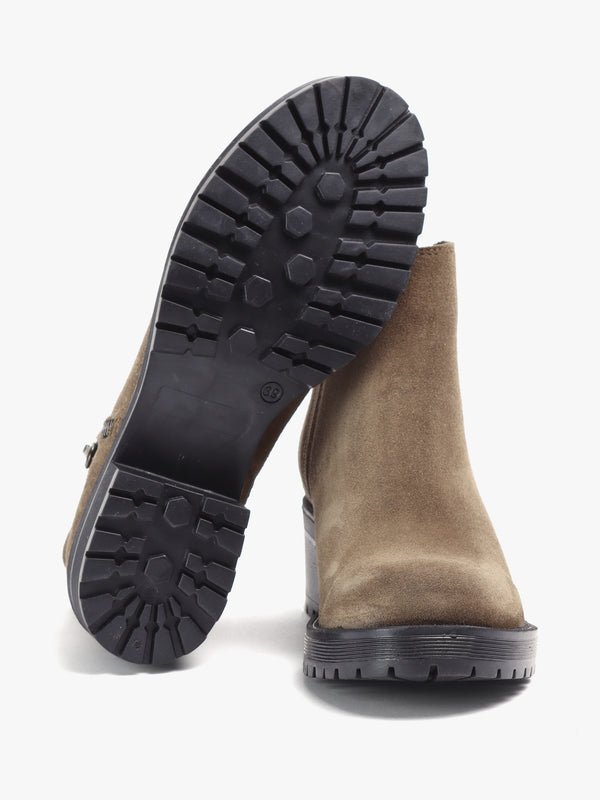 Locky Taupe Suede Block Heel Ankle Boots