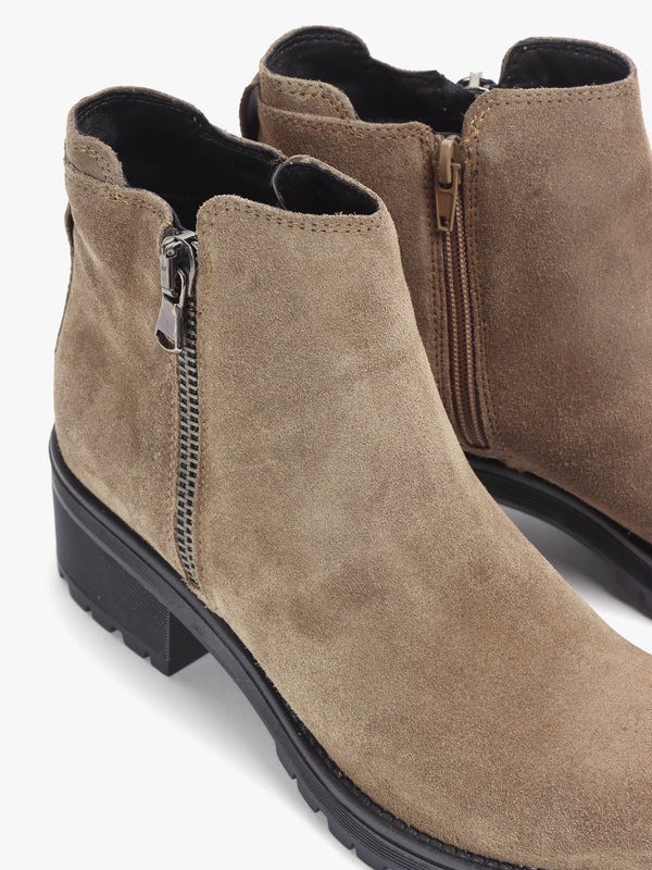 Locky Taupe Suede Block Heel Ankle Boots