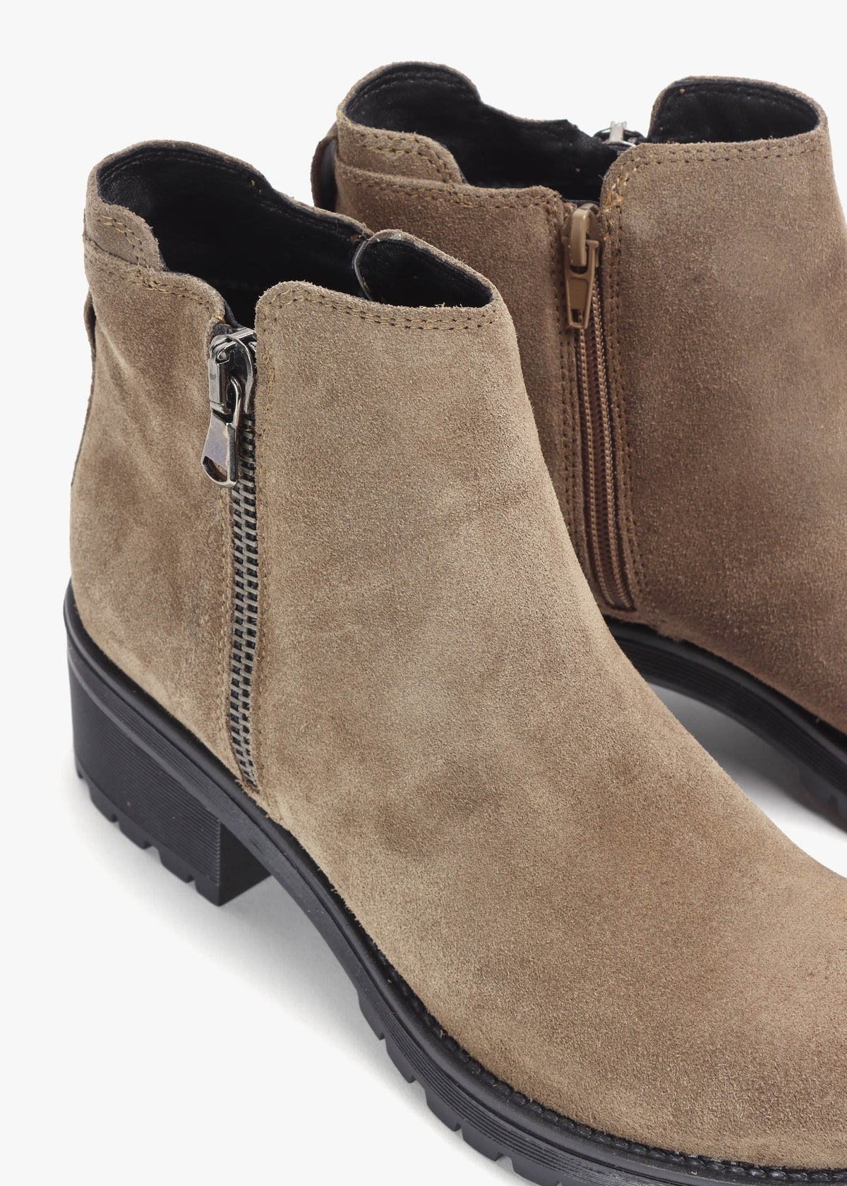 Locky Taupe Suede Block Heel Ankle Boots