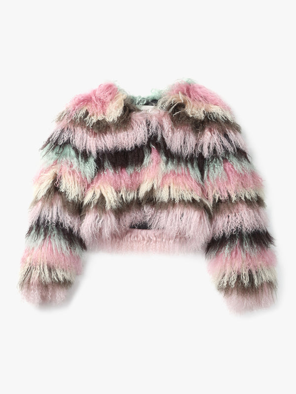 Candy Multicoloured Mongolian Lambswool Cropped Jacket