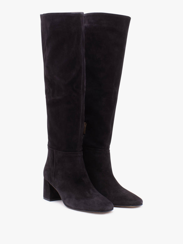 Lancey Black Suede Block Heel Knee Boots