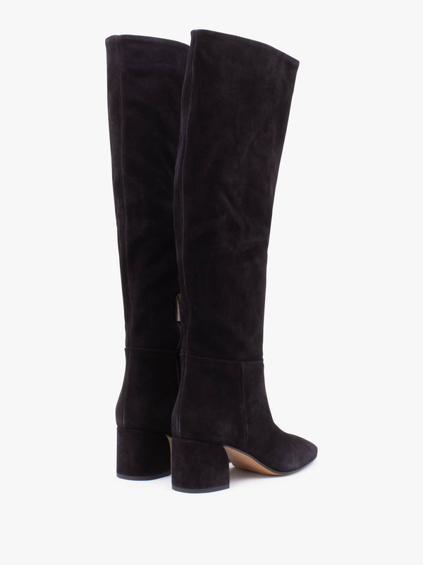 Lancey Black Suede Block Heel Knee Boots