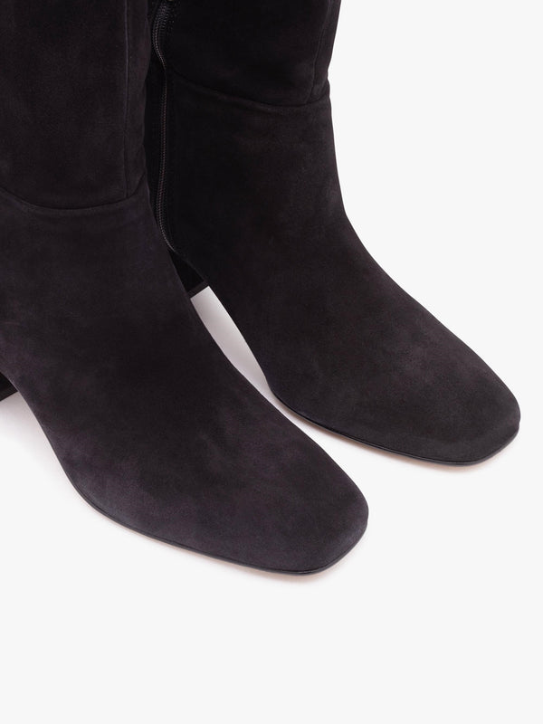 Lancey Black Suede Block Heel Knee Boots