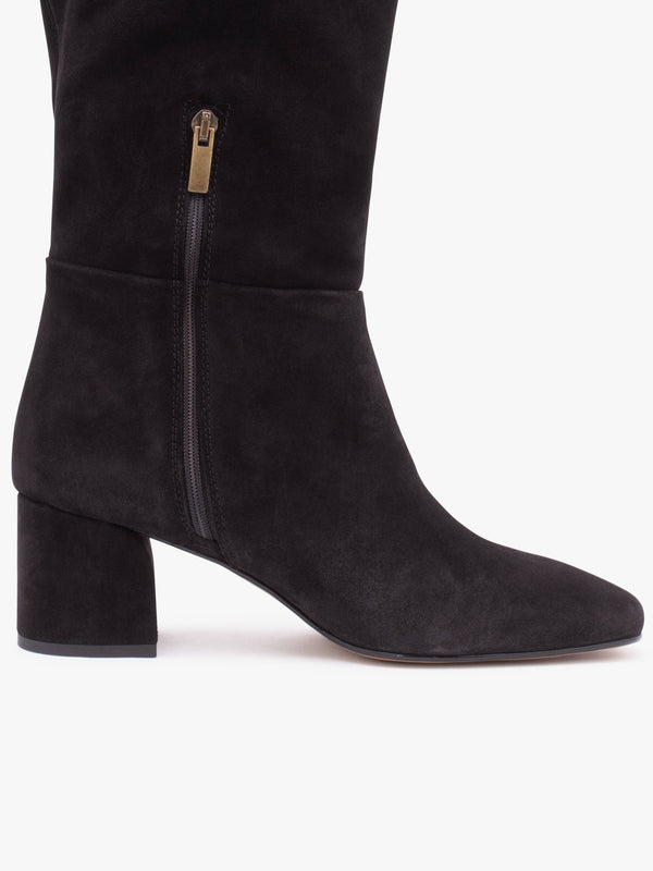 Lancey Black Suede Block Heel Knee Boots