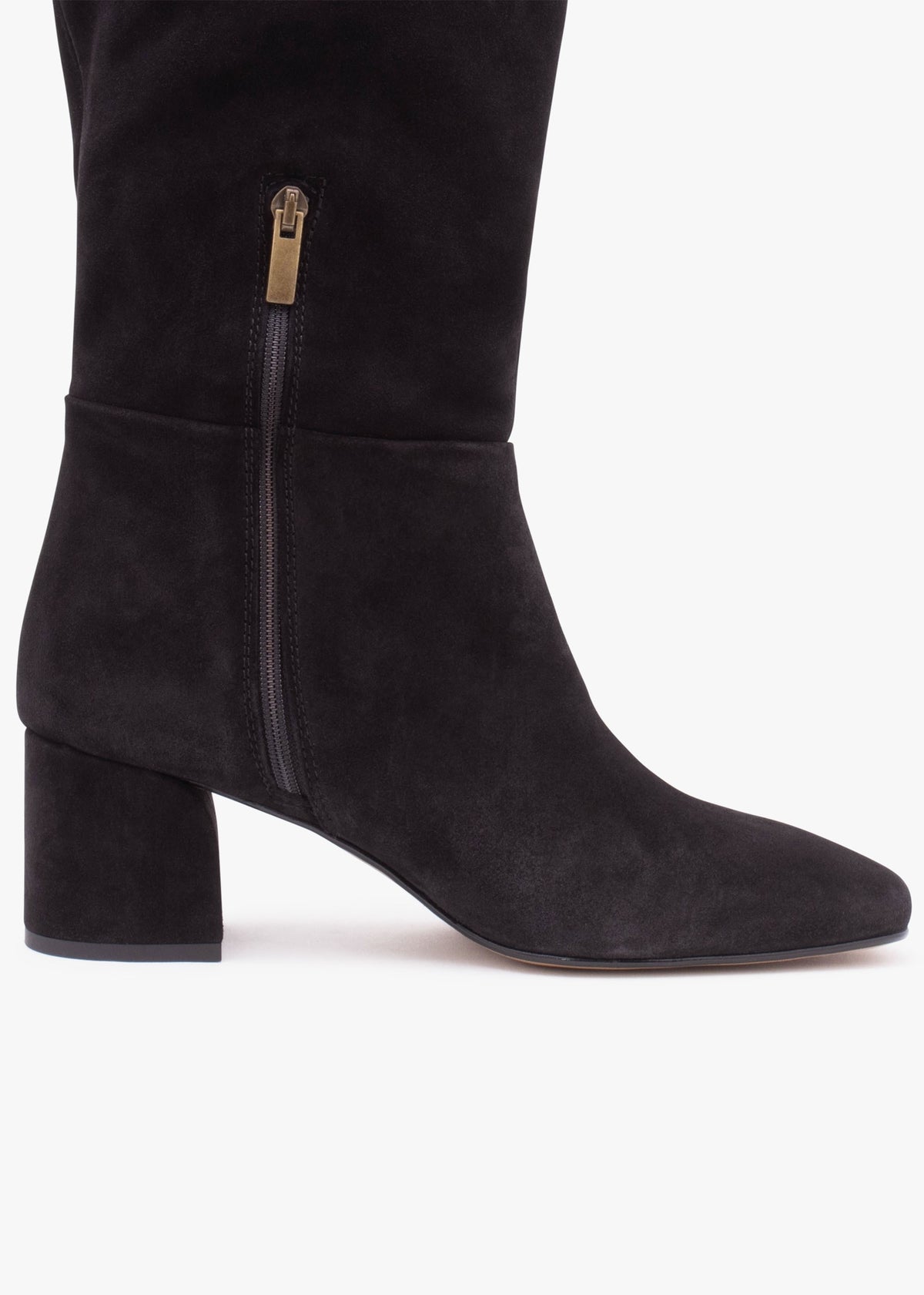 Lancey Black Suede Block Heel Knee Boots