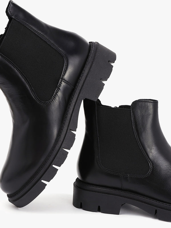Leah Black Leather Chelsea Boots