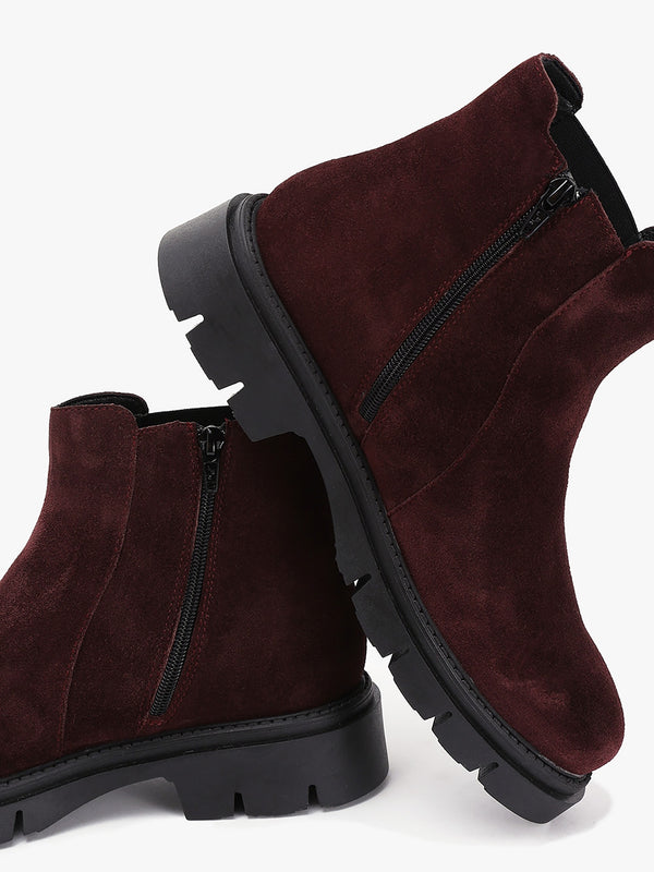 Leah Burgundy Suede Chelsea Boots