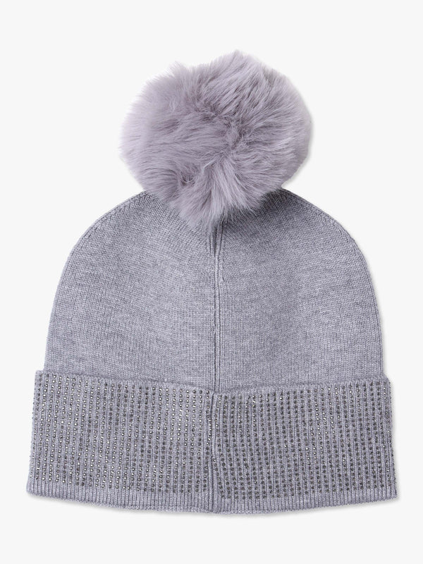 Grey Jewel Knitted Pom Pom Hat