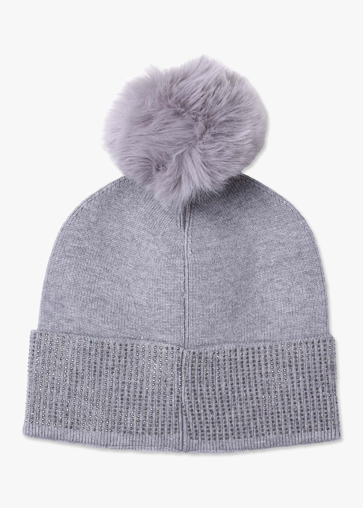 Grey Jewel Knitted Pom Pom Hat