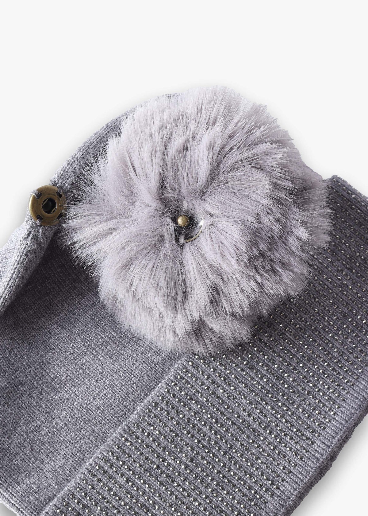Grey Jewel Knitted Pom Pom Hat