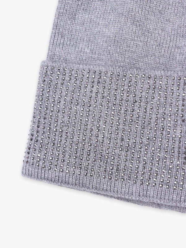 Grey Jewel Knitted Pom Pom Hat