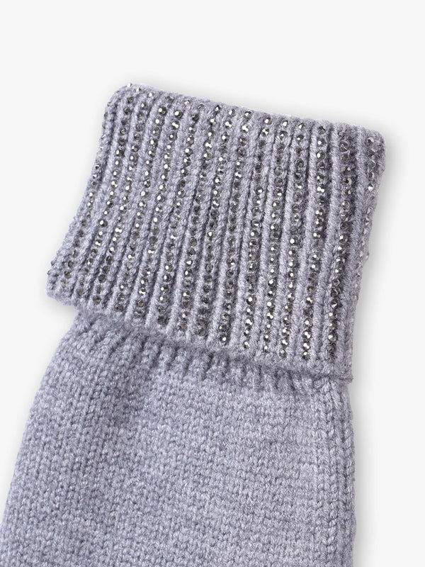 Grey Jewel Knitted Gloves